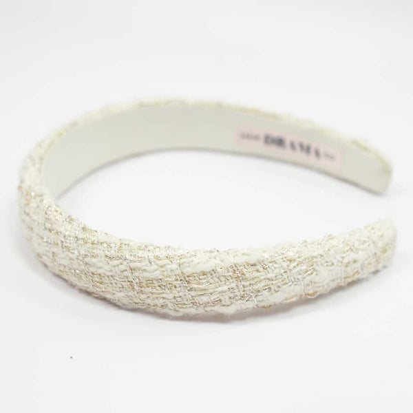 Tweed Puff Hair Band - White