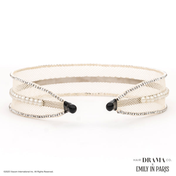 HDC x Emily in Paris Crystal & Pearl Mesh Hair Band - Pastel Yellow