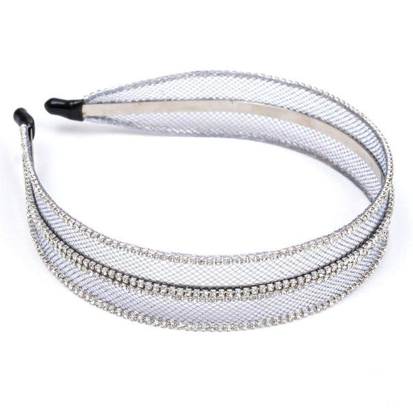 Mesh Hair Band with Crystals - Grey