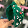 Christmas Velvet Charm Knotted Headband - Green