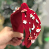 Christmas Velvet Charm Knotted Headband - Red