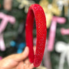 Velvet Puff Hair Band with Rhinestones - Red