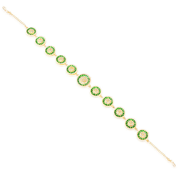 Gold Plated Hair Band with Pearls and Enamel - Green