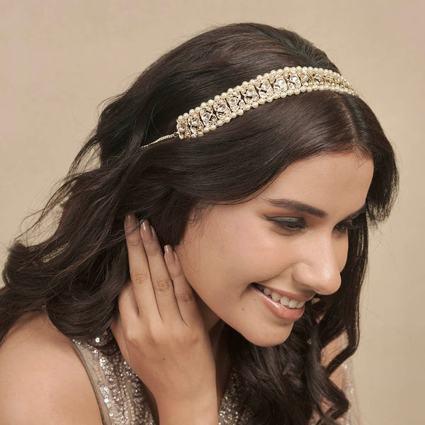 Gold Plated Hair Band with Pearls