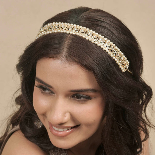 Gold Plated Hair Band with Pearls