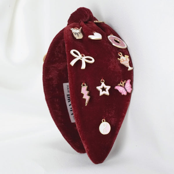 Velvet Charm Knotted Headband - Red
