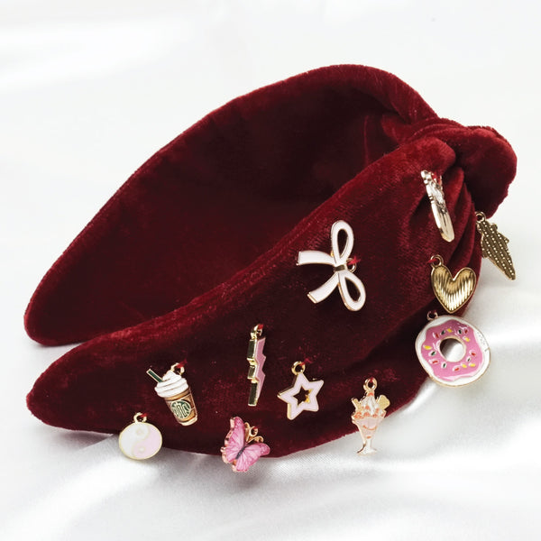 Velvet Charm Knotted Headband - Red