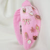 Velvet Charm Knotted Headband - Pink