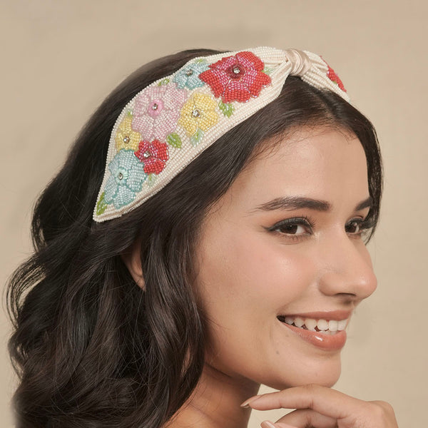 Peony Embellished Knotted Hair Band - Multi