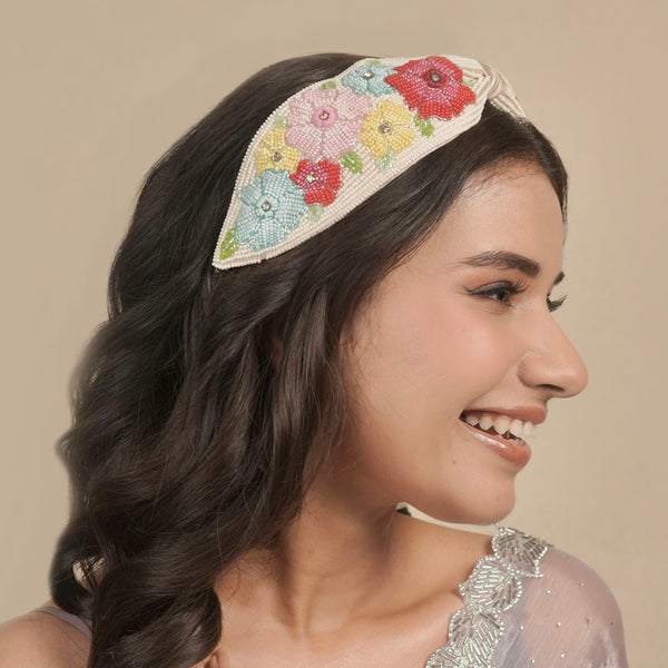 Peony Embellished Knotted Hair Band - Multi