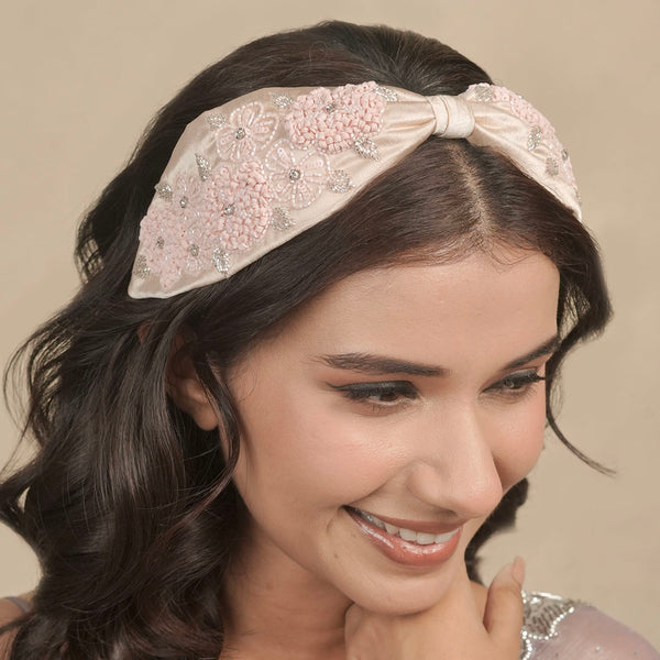 Peony Embellished Knotted Hair Band - Pink
