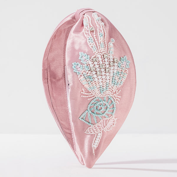 Kaia Embellished Knotted Hair Band - Pink