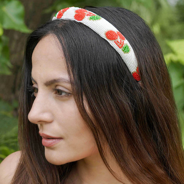Cherry Embroidered Hairband - Red
