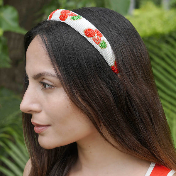 Cherry Embroidered Hairband - Red