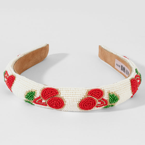 Cherry Embroidered Hairband - Red