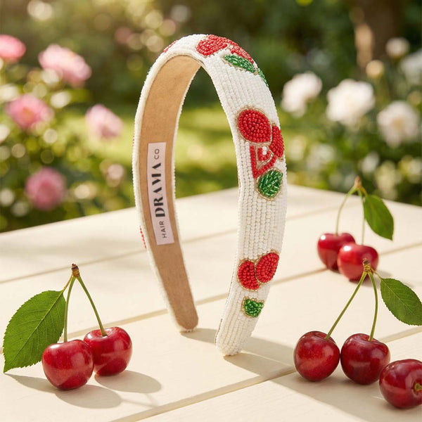 Cherry Embroidered Hairband - Red