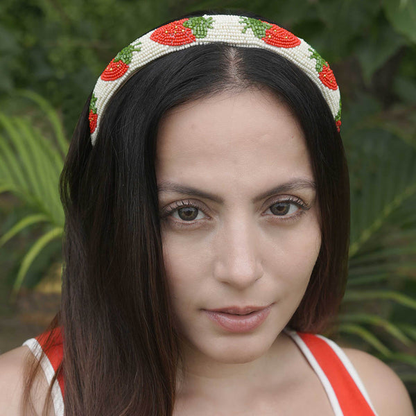 Strawberry Embroidered Hairband - Red