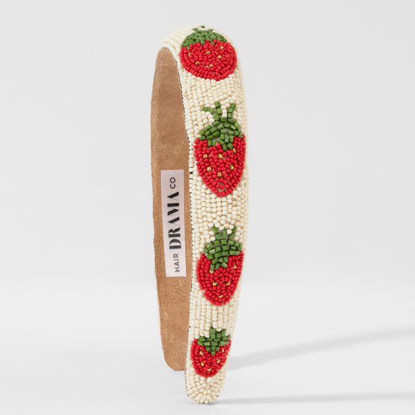 Strawberry Embroidered Hairband - Red
