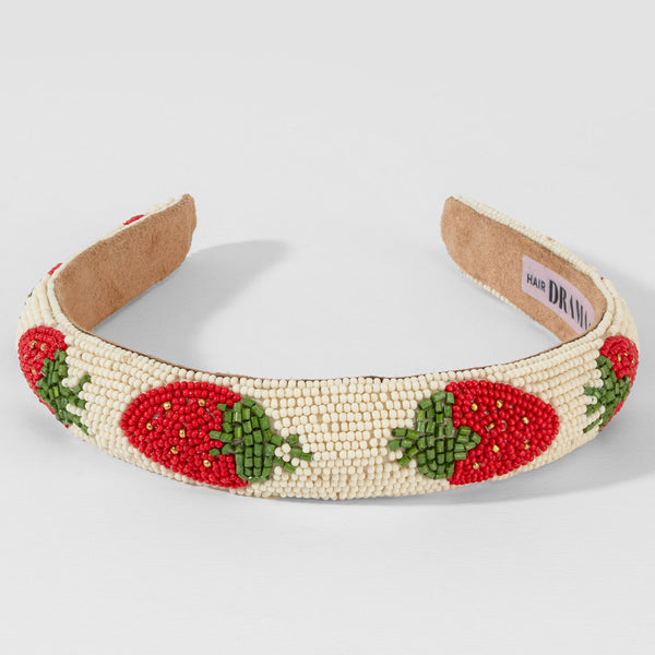 Strawberry Embroidered Hairband - Red