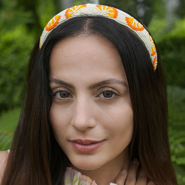 Orange Embroidered Hairband - Orange & Yellow