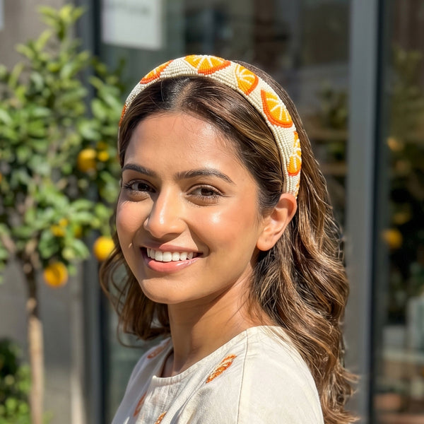 Orange Embroidered Hairband - Orange & Yellow