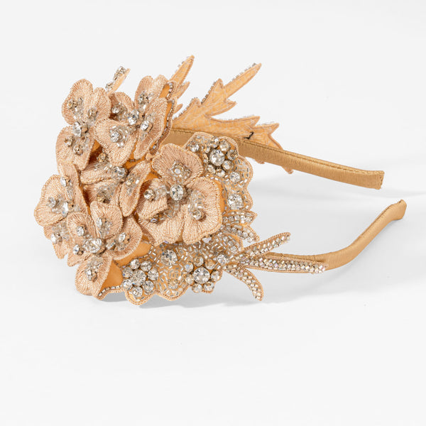 Romance-inspired embellished headband with couture artistry - perfect for bridal, sangeet, and festive events