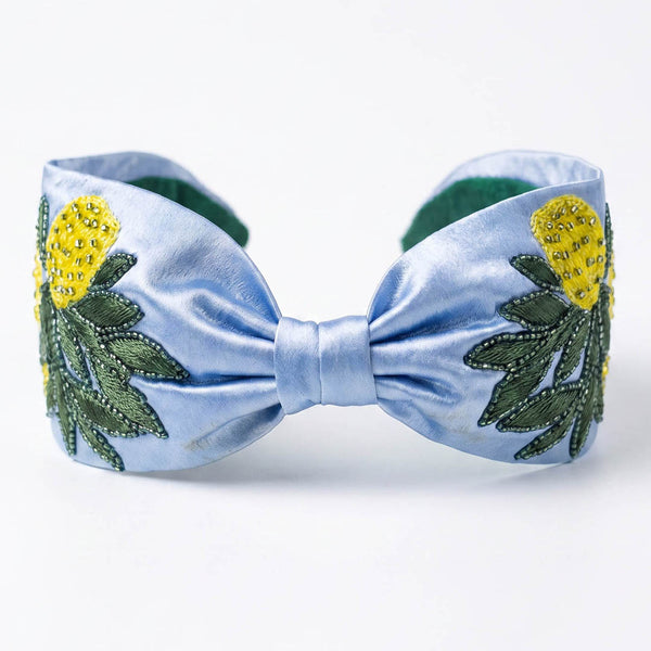 Lemon embroidered headband perfect for resort wear and tropical getaways