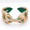 Palm Springs inspired knotted headband for destination getaways - embroidered tropical design