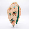 Hair Drama Company embroidered palm headband - tropical beadwork on beige satin for resort styling