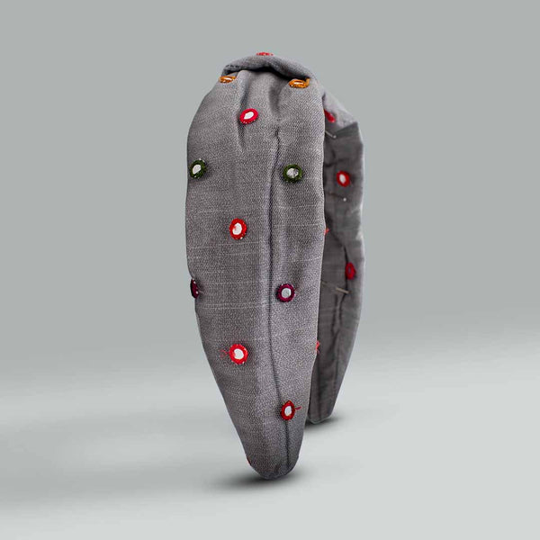 Mesh with mirror work headband-Grey