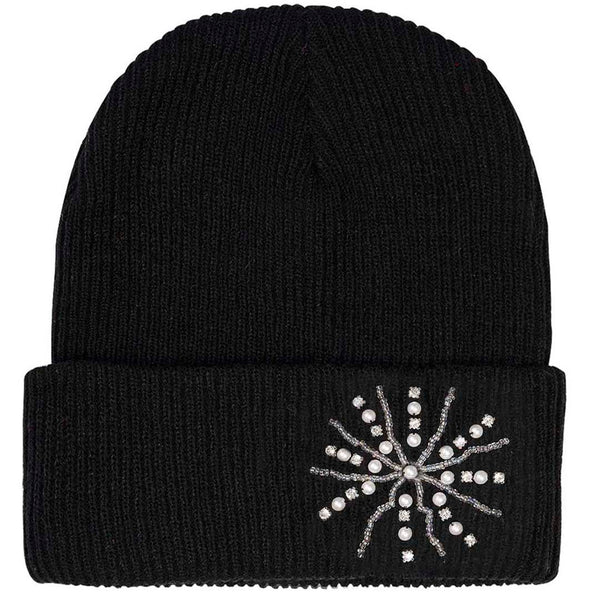Black Beanie with Pearls & Crystals