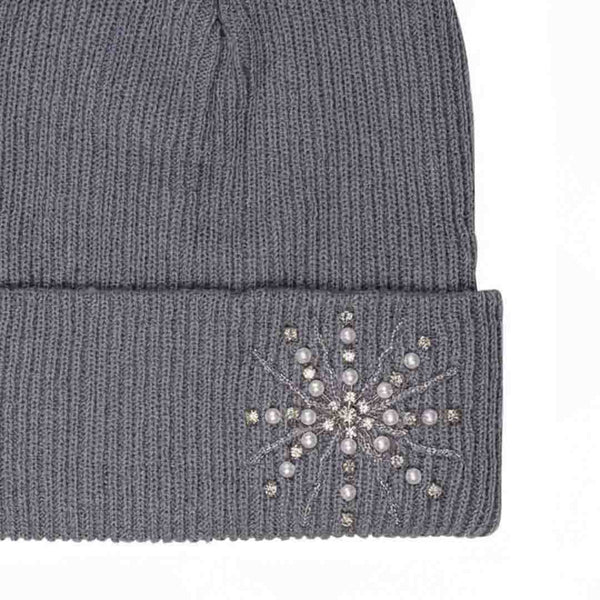 Grey Beanie with Pearls & Crystals