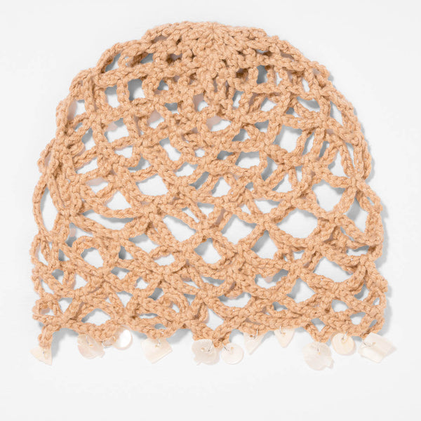 Beige colored crochet beanie cap - perfect for beach vactions