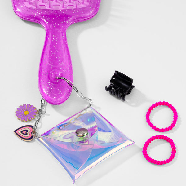 Drama Detangle Hair Brush with Removable Charm Chain & Free Pouch - Purple
