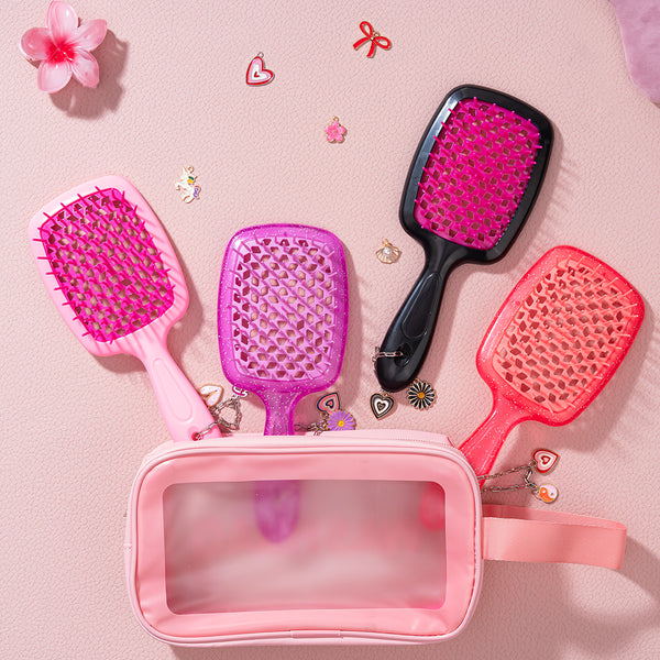 Drama Detangle Hair Brush with Removable Charm Chain & Free Pouch - Cherry