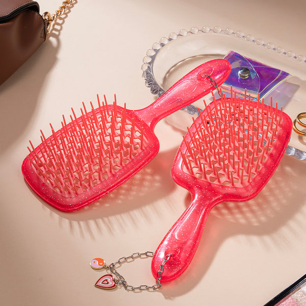Drama Detangle Hair Brush with Removable Charm Chain & Free Pouch - Coral