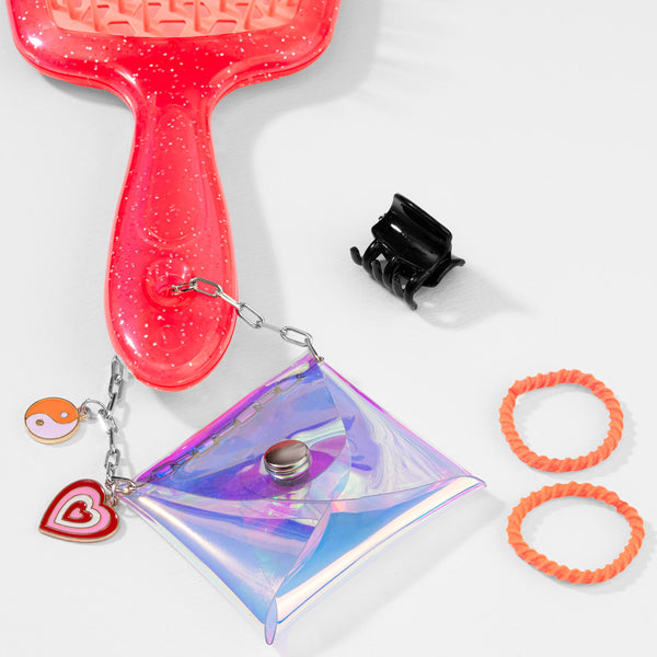 Drama Detangle Hair Brush with Removable Charm Chain & Free Pouch - Coral