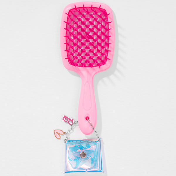 Drama Detangle Hair Brush with Removable Charm Chain & Free Pouch - Pink