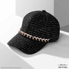 Black Tweed Baseball Cap with Gold Chain