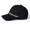 Black Tweed Baseball Cap with Gold Chain