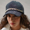 Black Tweed Baseball Cap with Gold Chain