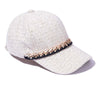 Off-White Tweed Baseball Cap with Gold Chain