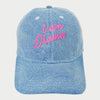 "I Am Drama" Embroidered Denim Baseball Cap - Light Blue