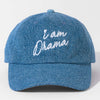 "I Am Drama" Embroidered Denim Baseball Cap - Dark Blue