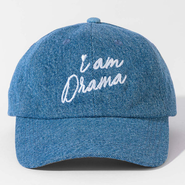 "I Am Drama" Embroidered Denim Baseball Cap - Dark Blue