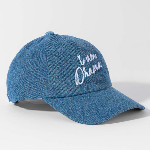 "I Am Drama" Embroidered Denim Baseball Cap - Dark Blue