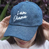 "I Am Drama" Embroidered Denim Baseball Cap - Dark Blue