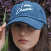 "I Am Drama" Embroidered Denim Baseball Cap - Dark Blue