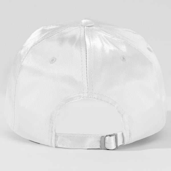Statement white baseball cap featuring hand-stitched sardines and breezy resort appeal