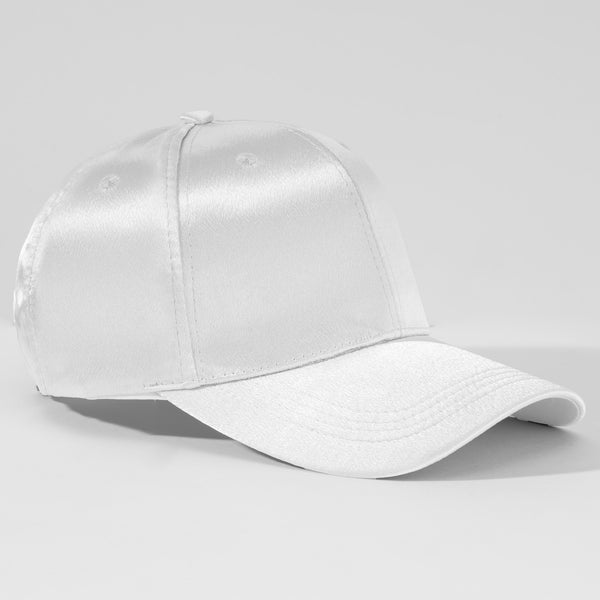 Fashion-forward white satin cap with blue fish embroidery, ideal for sunny coastal escapes